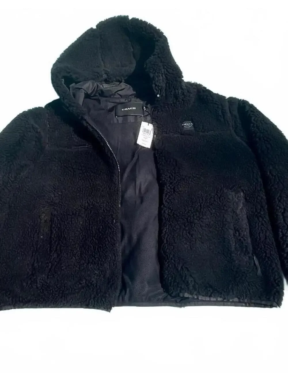 Coach TNL Sherpa Zip Jacket Black Womens XL NWT cozy
